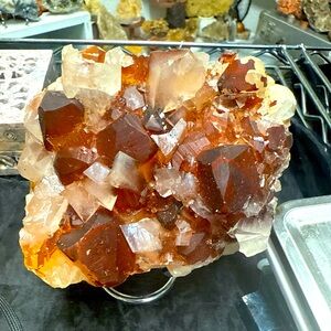 Natural clear & blood red hematoid calcite 1lb 8oz 5 “ x 3”1/4 x 2”1/4
